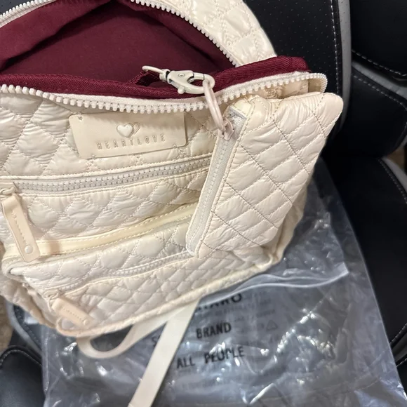 Heartlove by Charo Off-White Quilted Backpack with Adjustable Straps - Picture 7 of 10
